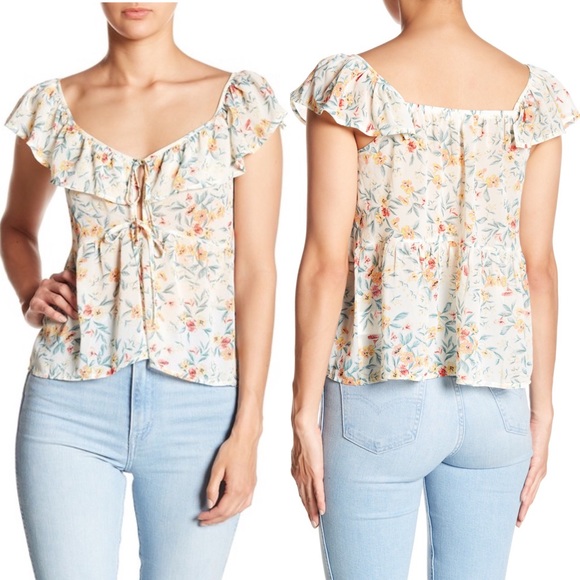 june and hudson Tops - Sheer Tie Up Floral Prairie Top